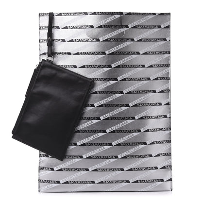 Balenciaga Metallic Calfskin Losange Monogram Plastic Bag Shopper S Silver Black White 1 of 7