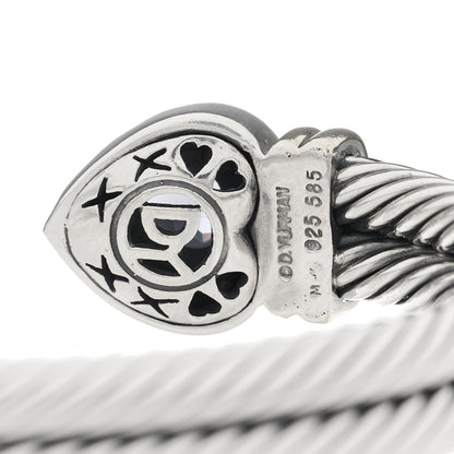 David Yurman Sterling Silver 14K Yellow Gold Iolite Heart Double Cable Cuff Bracelet 3 of 4