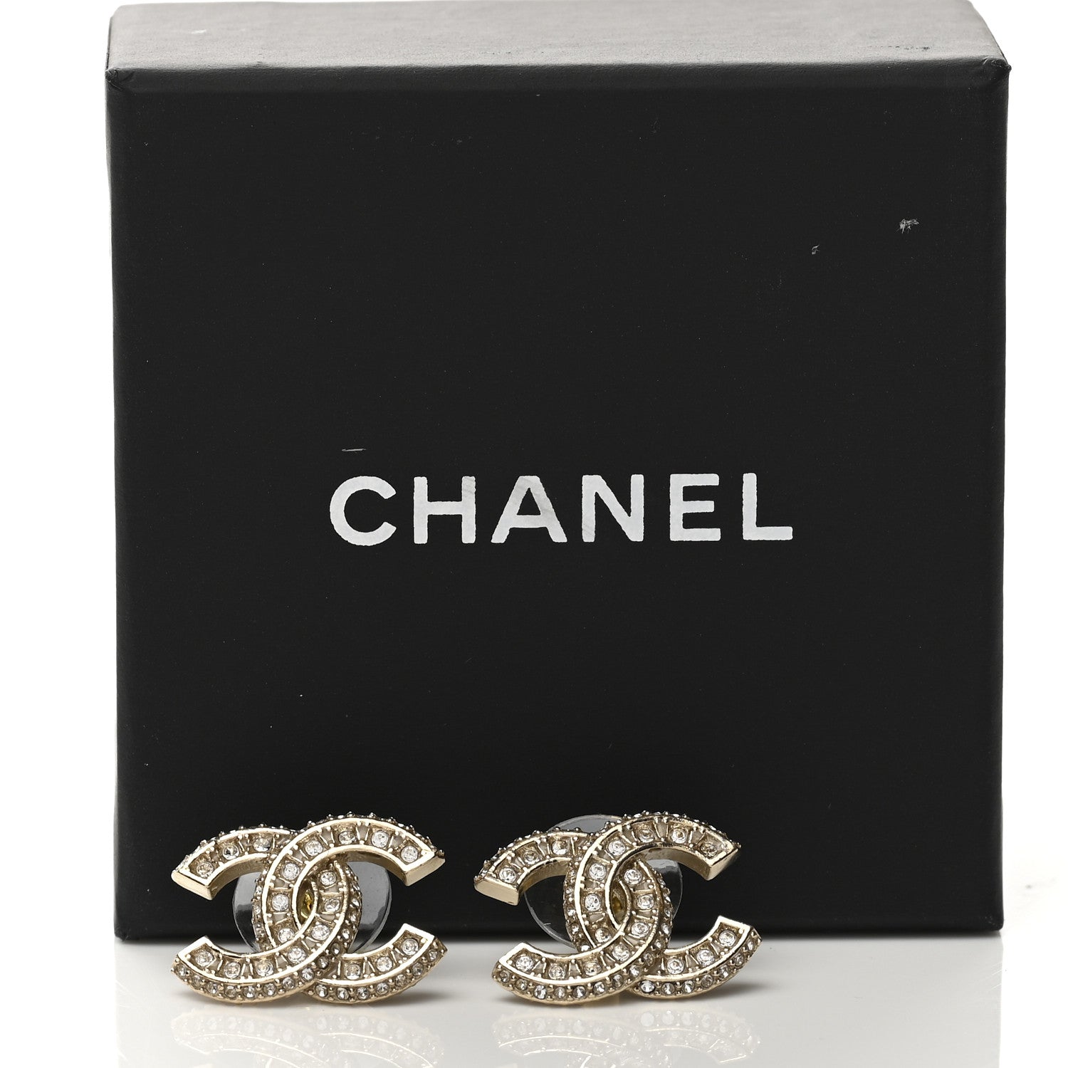 Chanel Crystal Timeless CC Earrings Light Gold 5 of 5