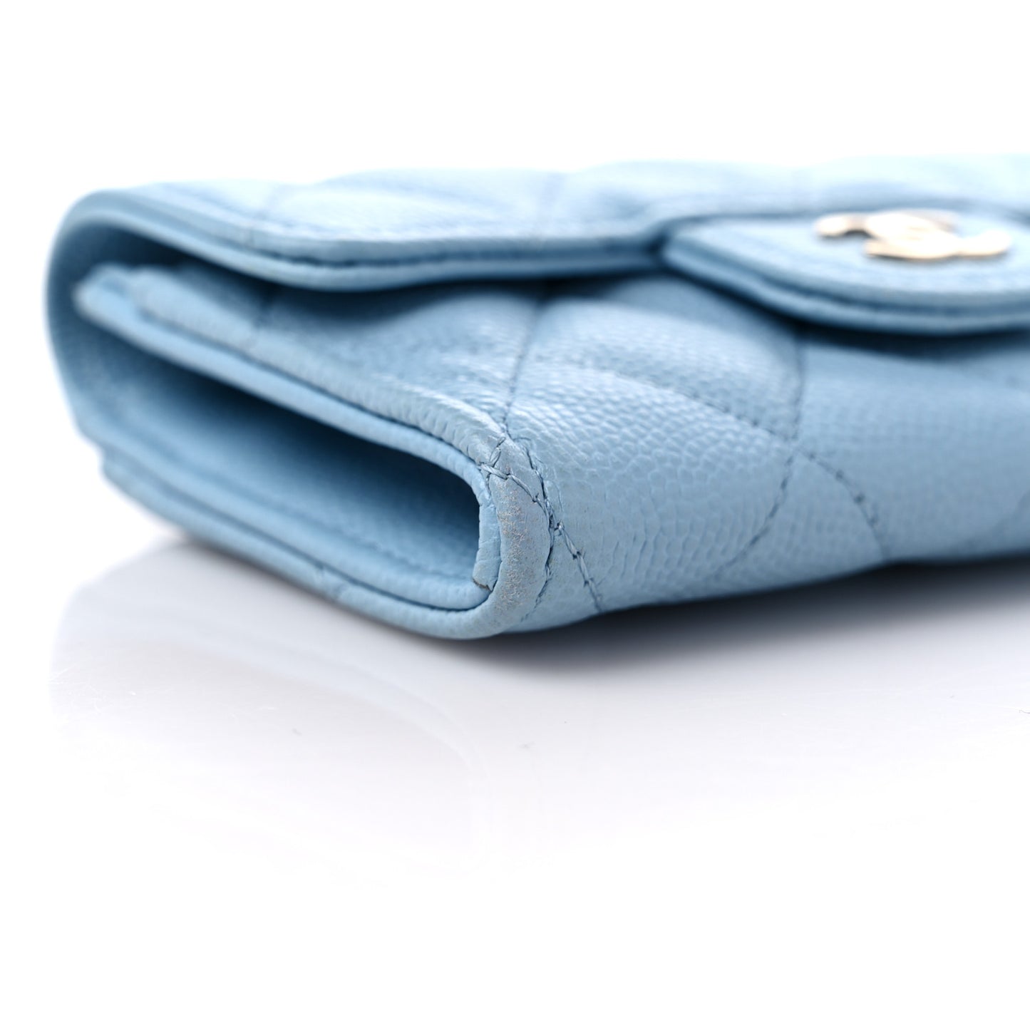 Caviar Quilted Flap Card Holder Wallet Light Blue