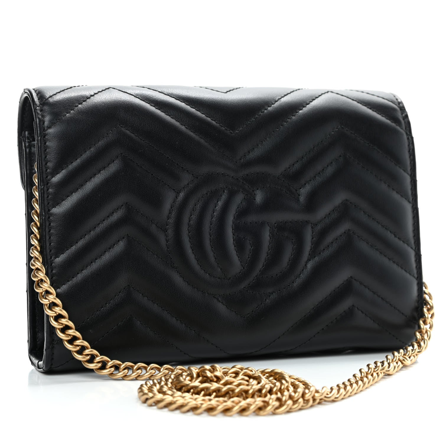 Gucci Calfskin Matelasse GG Marmont Chain Wallet Black 2 of 4