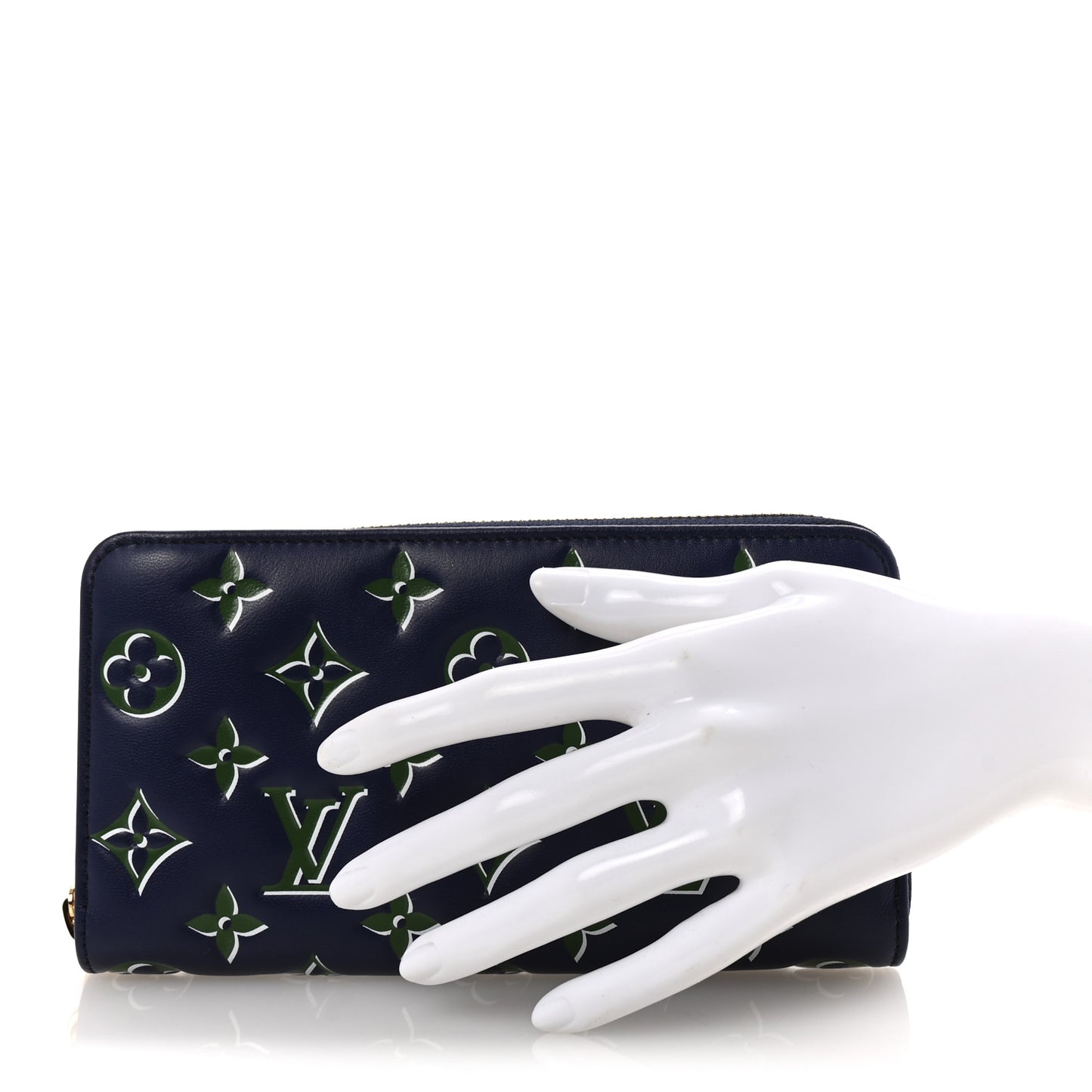 Lambskin Embossed Monogram LV Coussin Zippy Wallet Blue Green