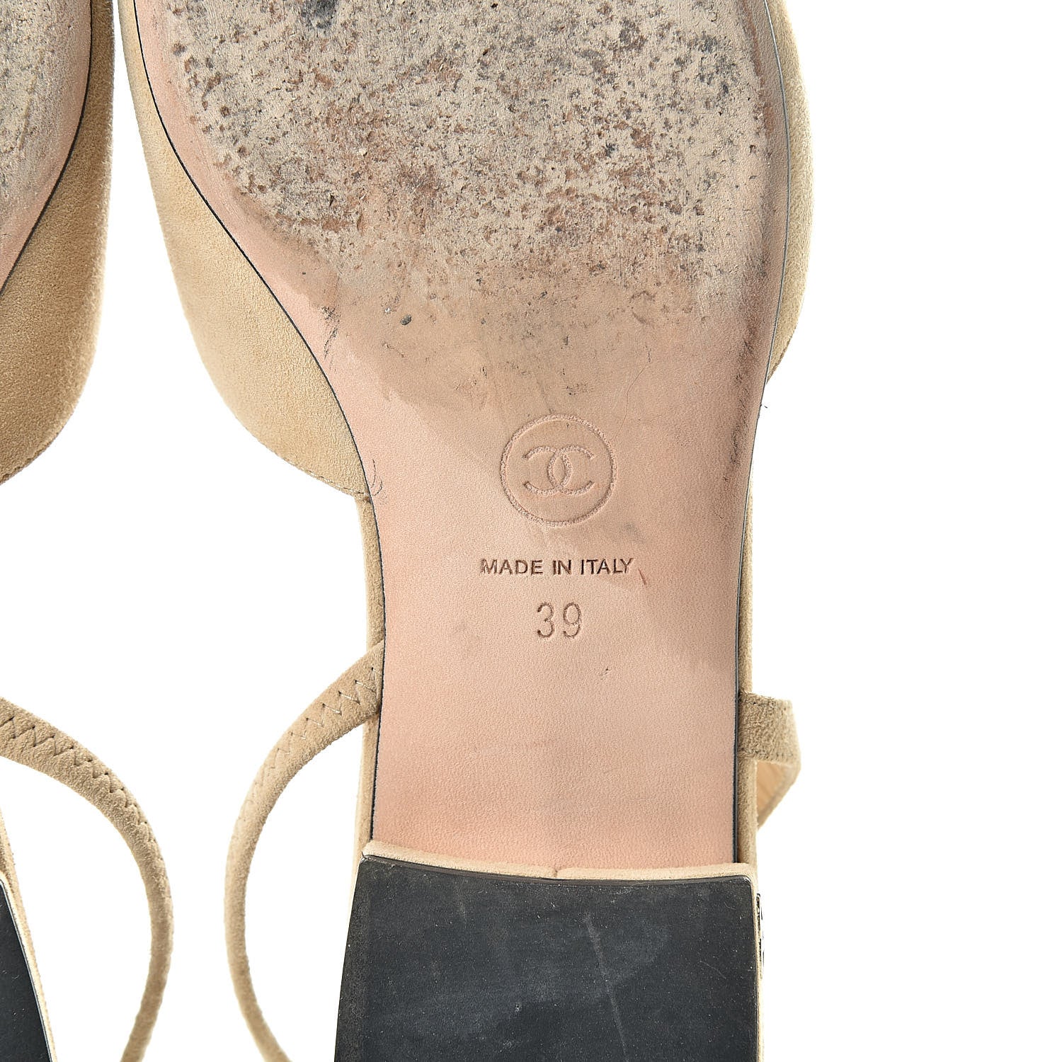 Chanel Kid Suede Satin Cap Toe CC Slingback Pumps 39 Beige Black 8 of 11