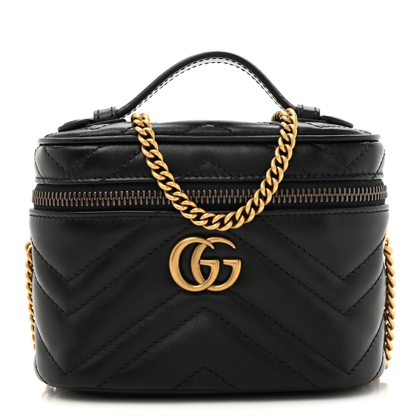 Calfskin Matelasse Chevron Mini GG Marmont Top Handle Bag Black