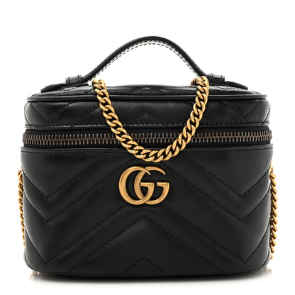 Gucci Calfskin Matelasse Chevron Mini GG Marmont Top Handle Bag Black 1 of 10