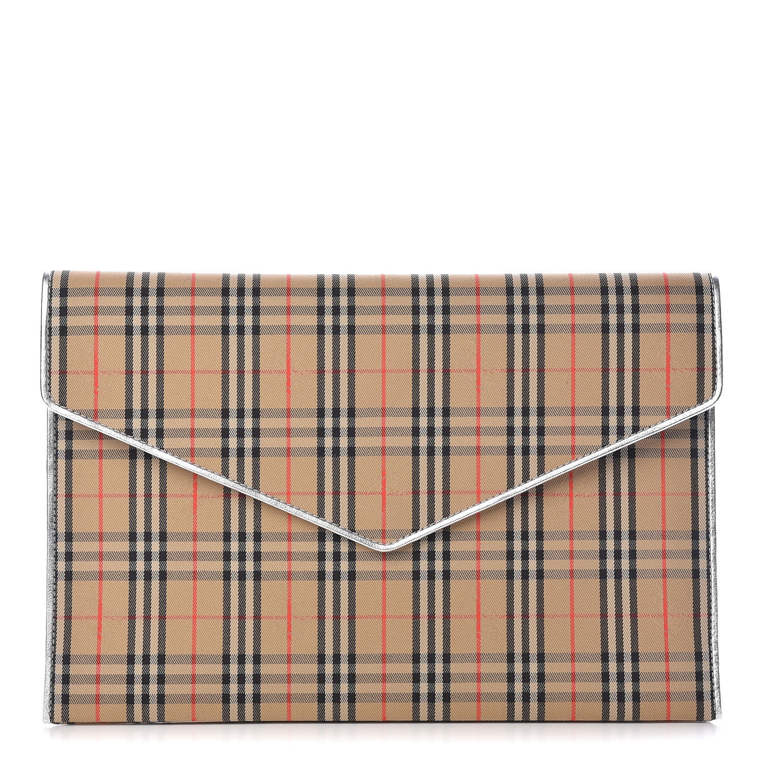 Burberry Canvas Smooth Calfskin 1983 Knight Check Envelope Clutch Silver 1 of 7