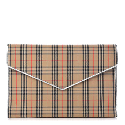 Burberry Canvas Smooth Calfskin 1983 Knight Check Envelope Clutch Silver 1 of 7