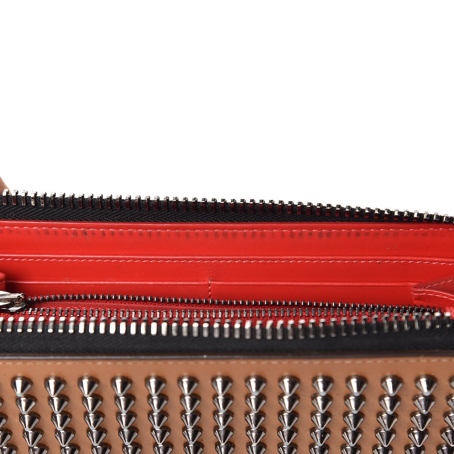 Calfskin Panettone Spiked Zip Around Wallet Caramel