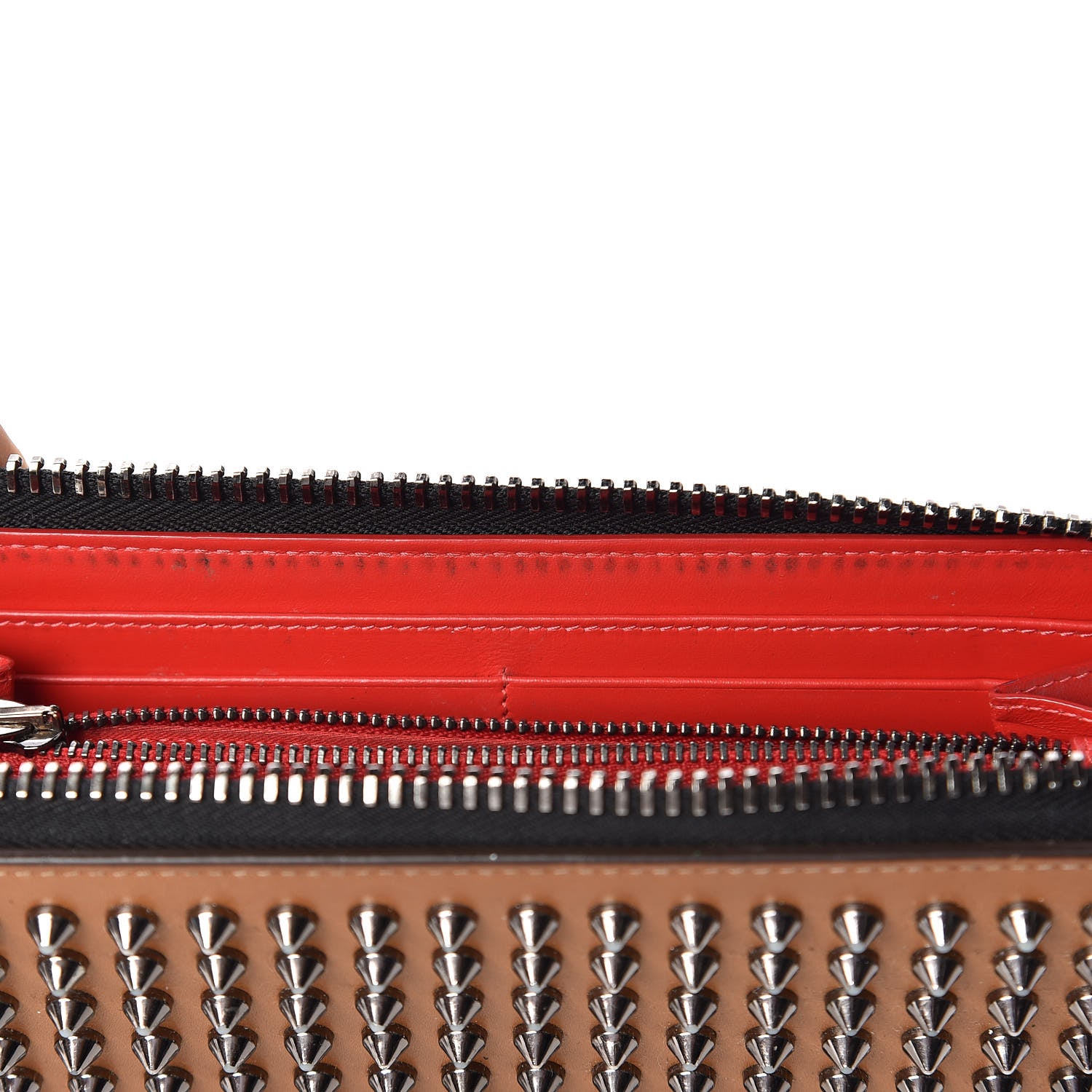 Christian Louboutin Calfskin Panettone Spiked Zip Around Wallet Caramel 8 of 9