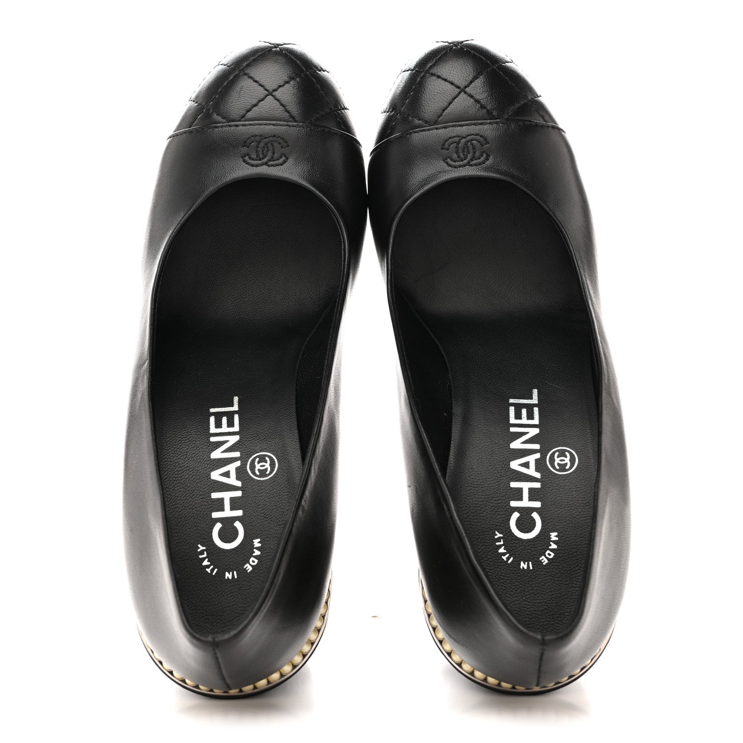 Chanel Lambskin Pearl Cap Toe Pumps 35 Black 2 of 11