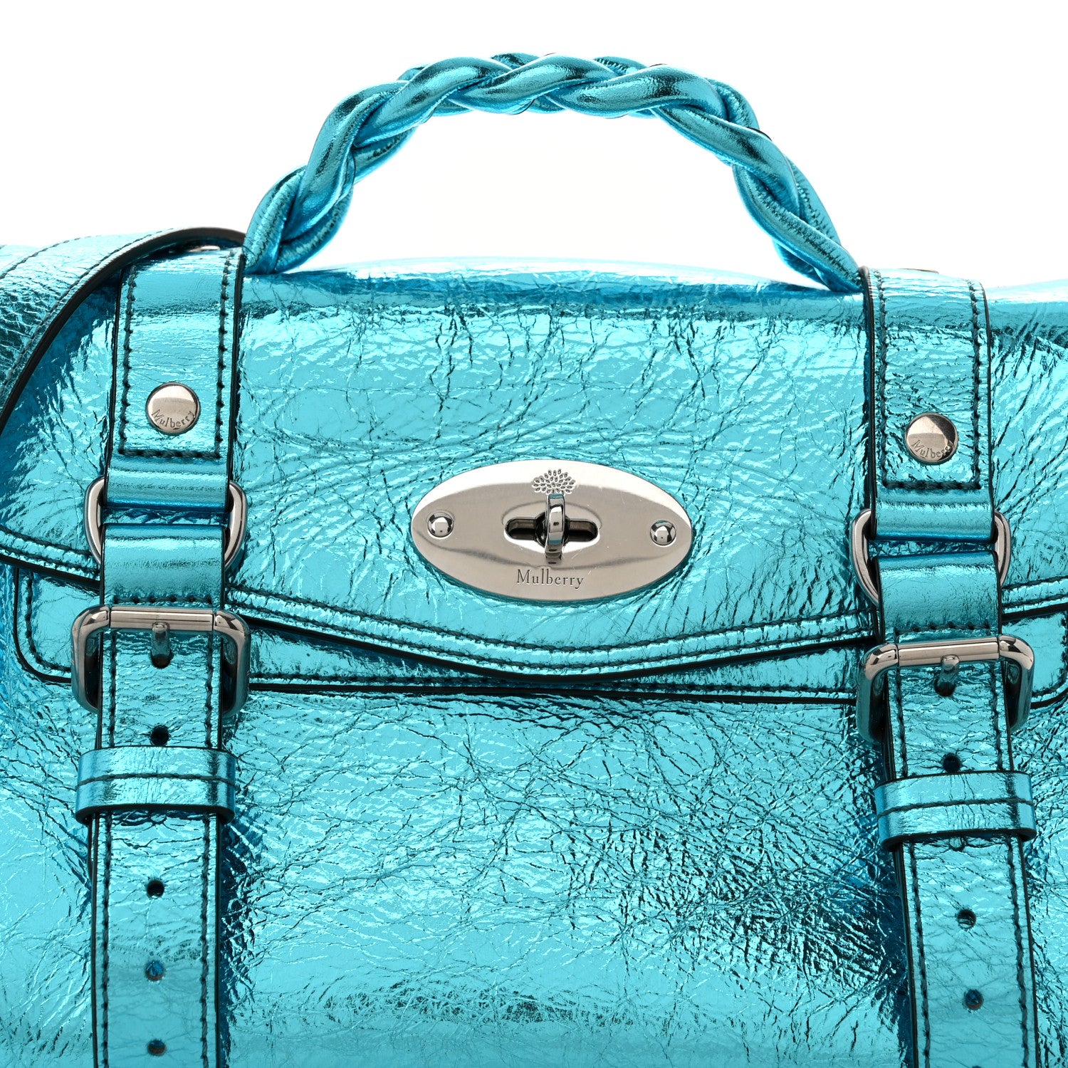 Mulberry Metallic Crinkled Calfskin Mini Alexa Portobello Blue 9 of 13