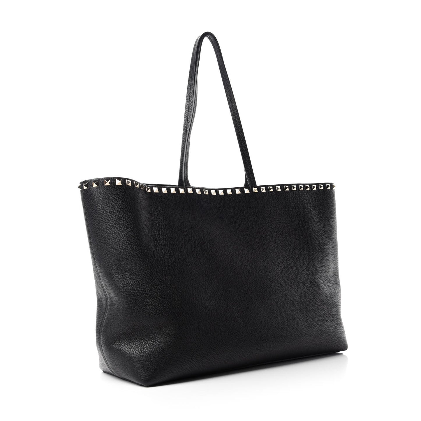 Grained Calfskin Rockstud Shoulder Tote Black