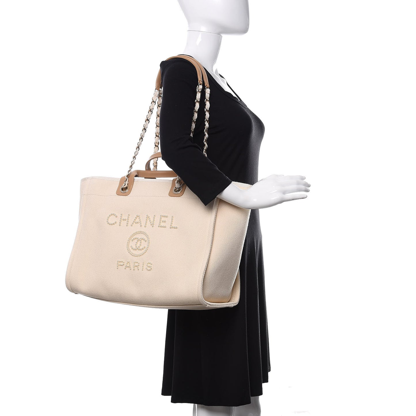 Canvas Pearl Medium Deauville Tote Ecru Beige