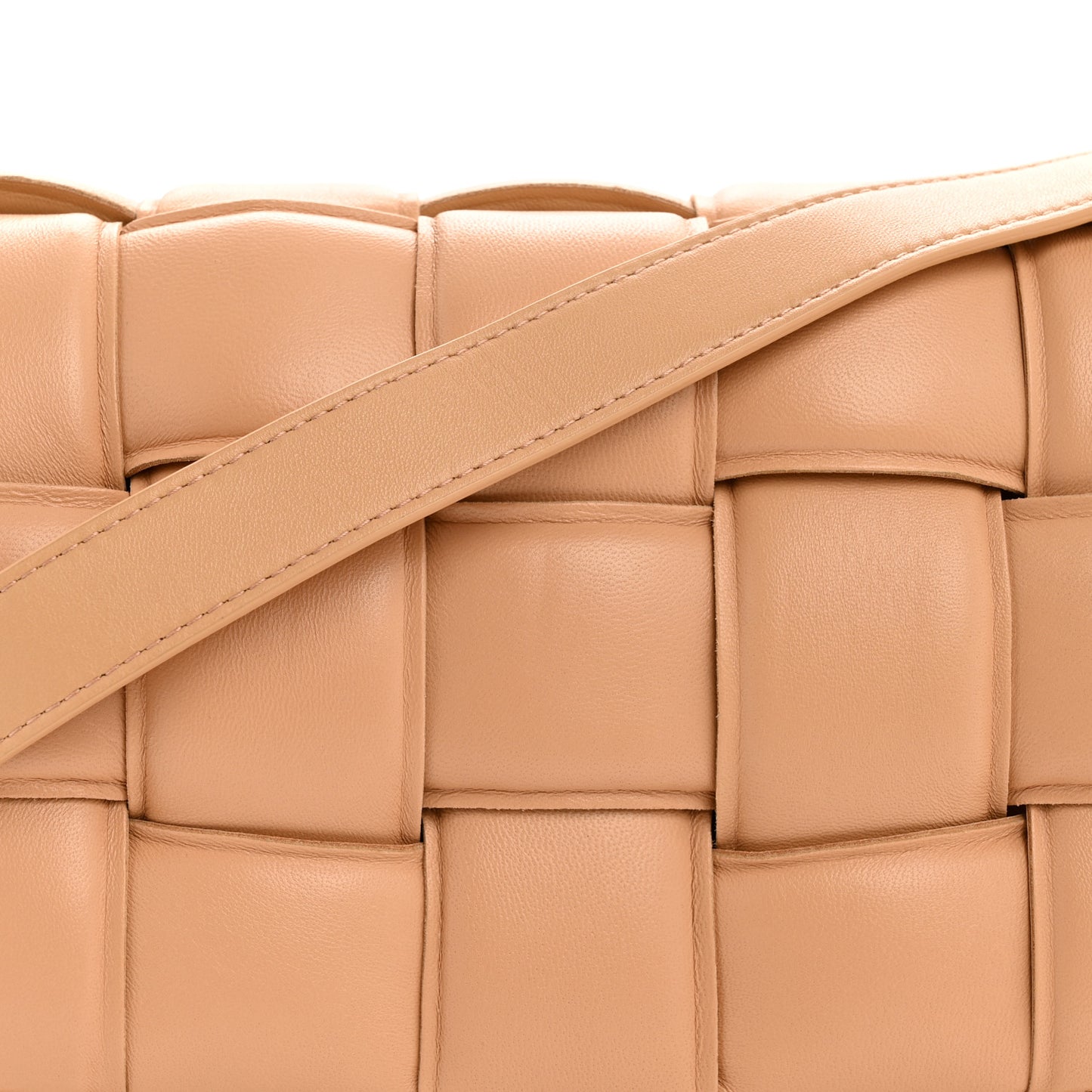 Nappa Maxi Intreccio Padded Cassette Crossbody Bag Almond