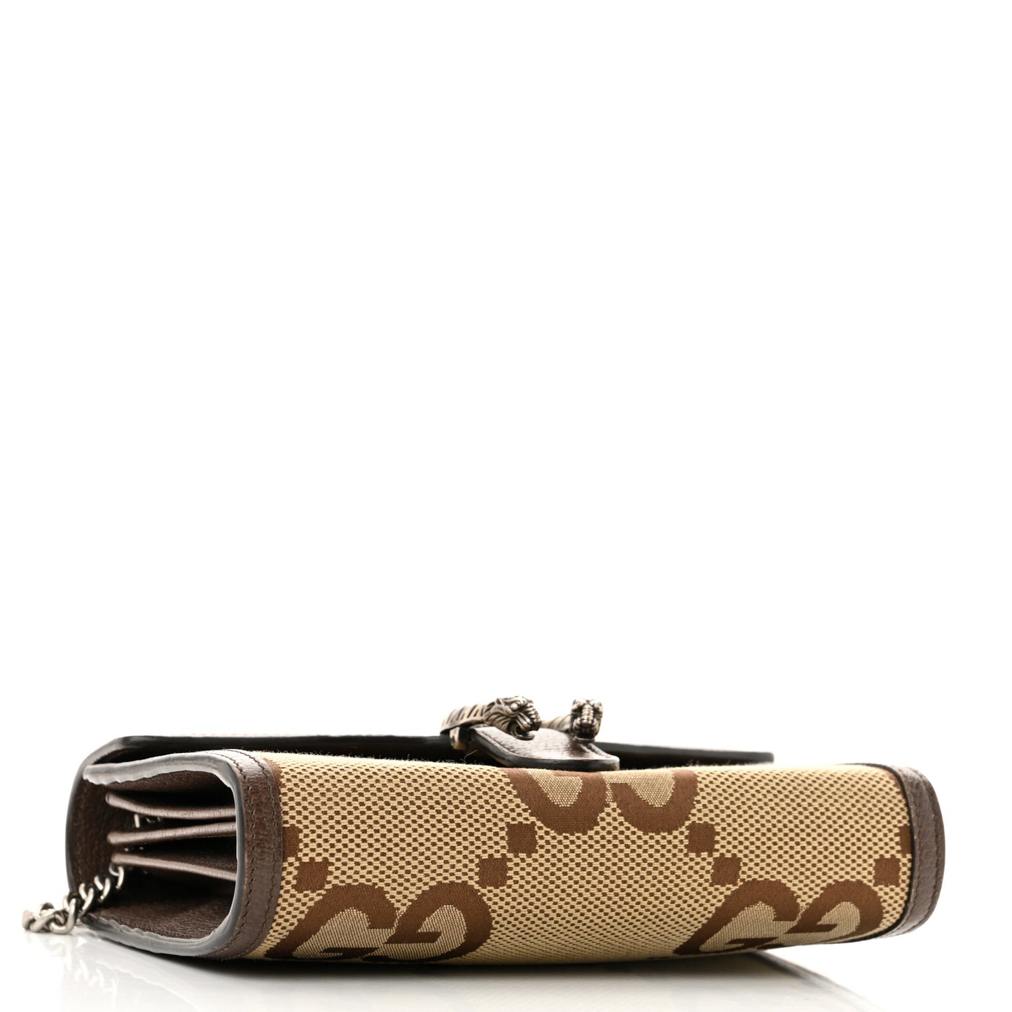Monogram Jumbo GG Textured Dollar Calfskin Mini Dionysus Chain Wallet Camel Ebony New Acero