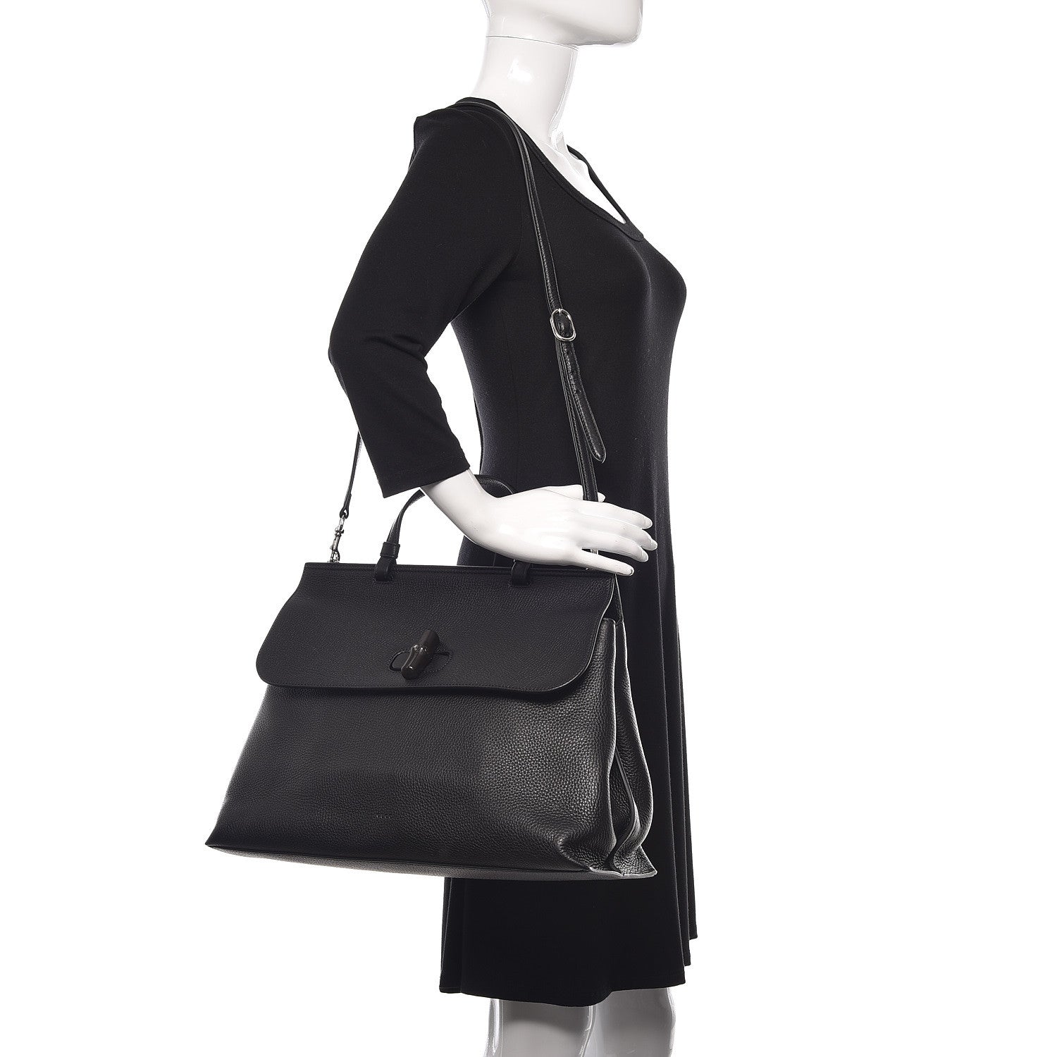 Gucci Pebbled Calfskin Large Bamboo Daily Top Handle Bag Black 2 of 10