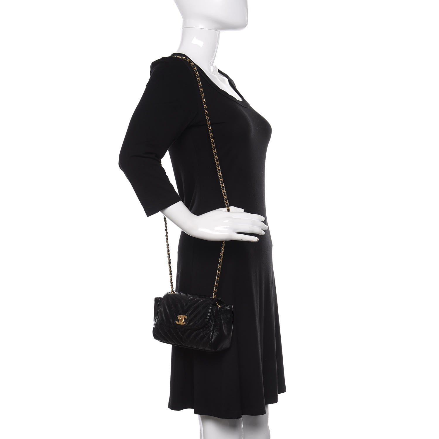 Chanel Glazed Calfskin Chevron Quilted Small Hampton Flap Black 2 of 11
