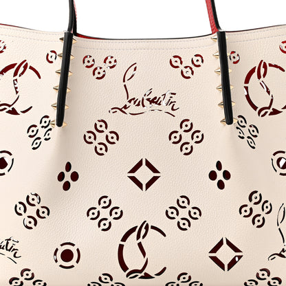 Christian Louboutin Calfskin Loubinthesky Small Perforated Cabarock Spikes Tote Snow 7 of 9