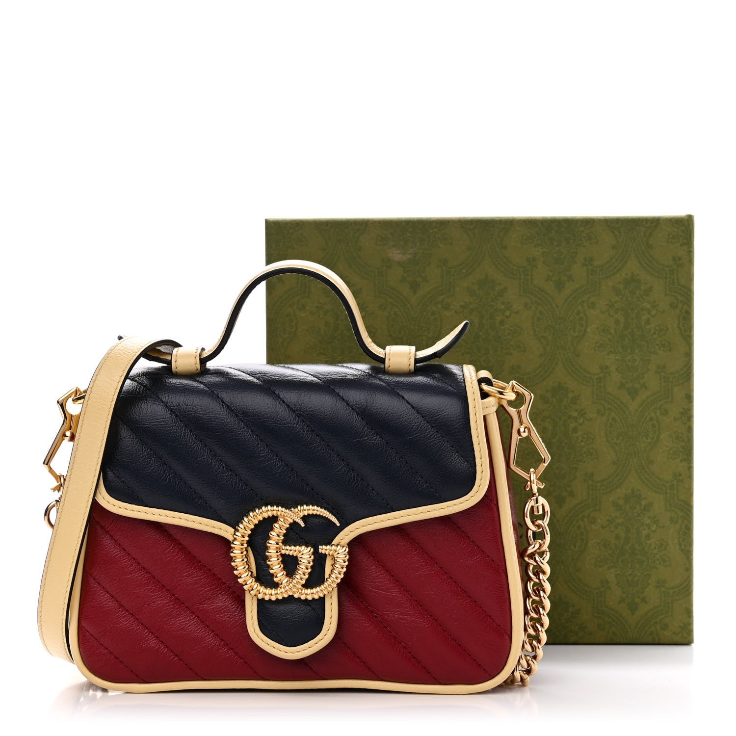 Gucci Azalea Calfskin Matelasse Diagonal Mini Torchon GG Marmont Top Handle Shoulder Bag Blue Agata New Cherry Red Butter 15 of 15