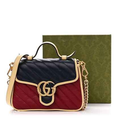 Gucci Azalea Calfskin Matelasse Diagonal Mini Torchon GG Marmont Top Handle Shoulder Bag Blue Agata New Cherry Red Butter 15 of 15