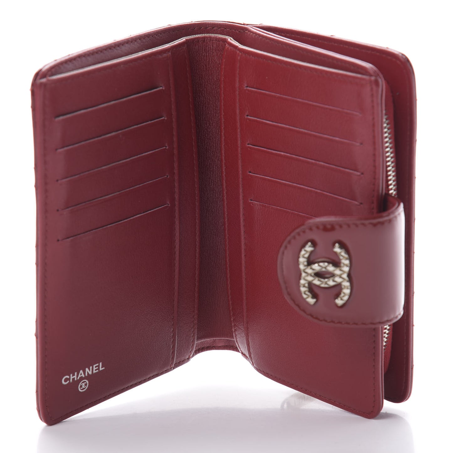 Patent Quilted Brilliant Zipped Pocket Wallet Dark Red