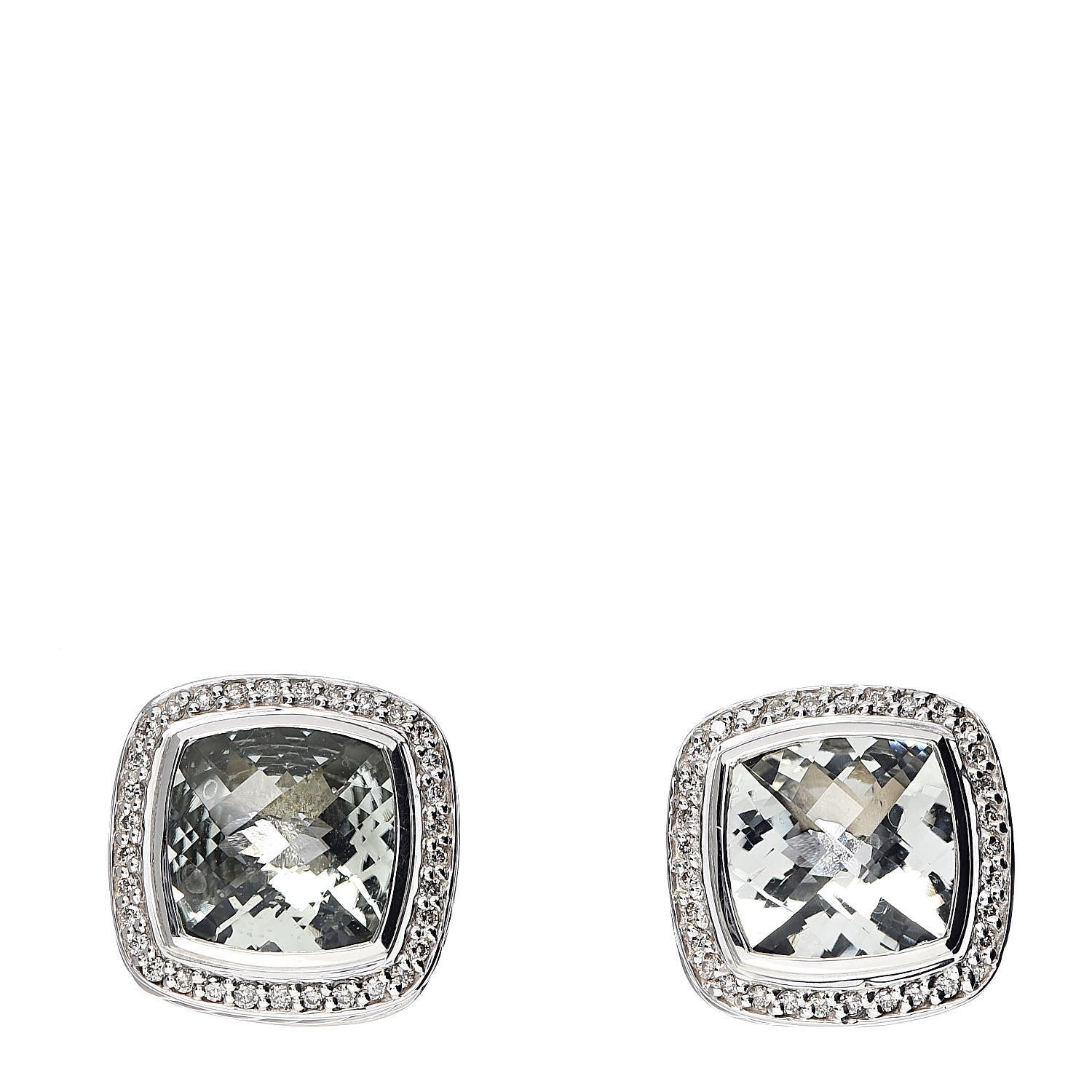 David Yurman Sterling Silver Diamond Prasiolite 11mm Albion Earrings 1 of 4