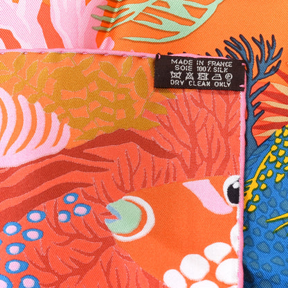 Hermes Silk Under The Waves Scarf 90 Orange Vert Rose 2 of 4