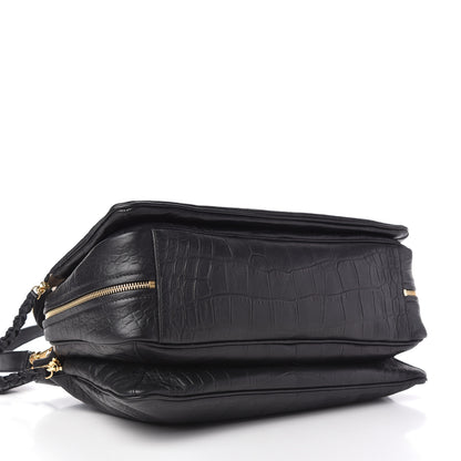Celine Crocodile Embossed Calfskin Small Triptyque Satchel Black 4 of 9