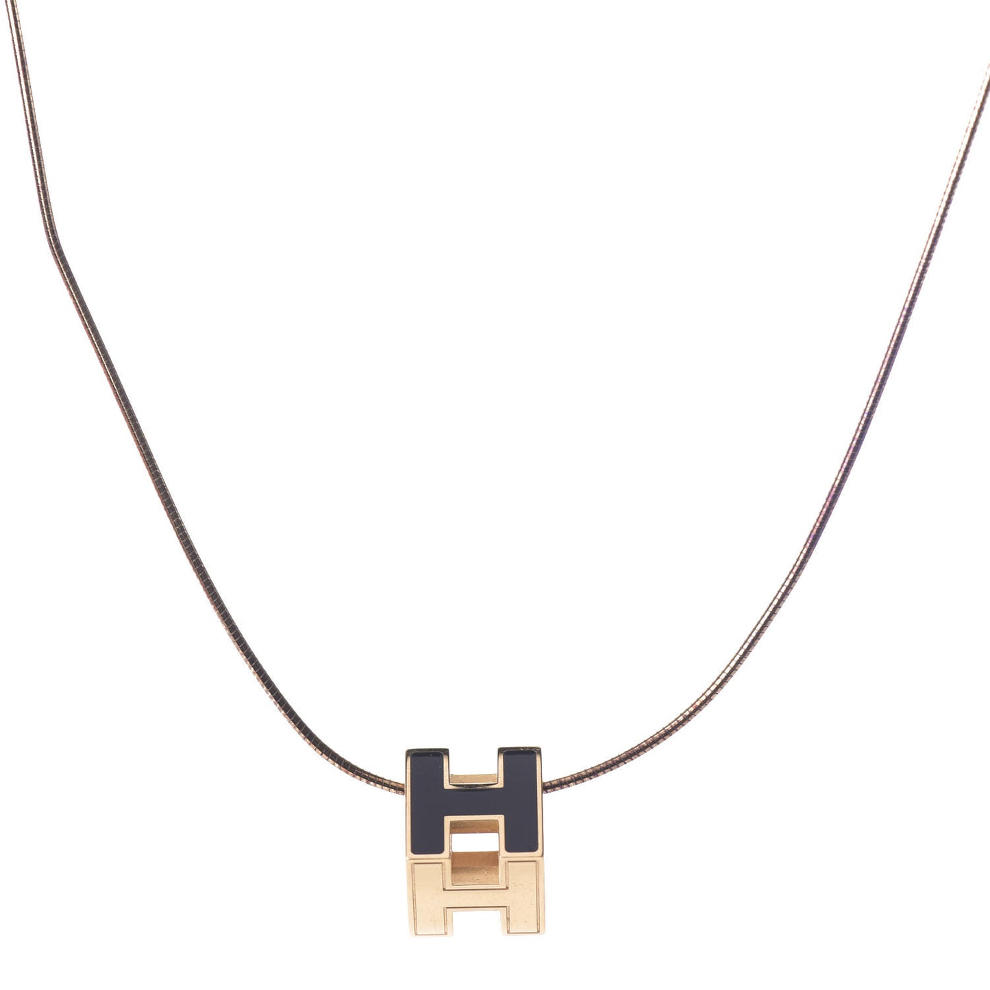 Gold Lacquered Cage d'H Pendant Necklace Black