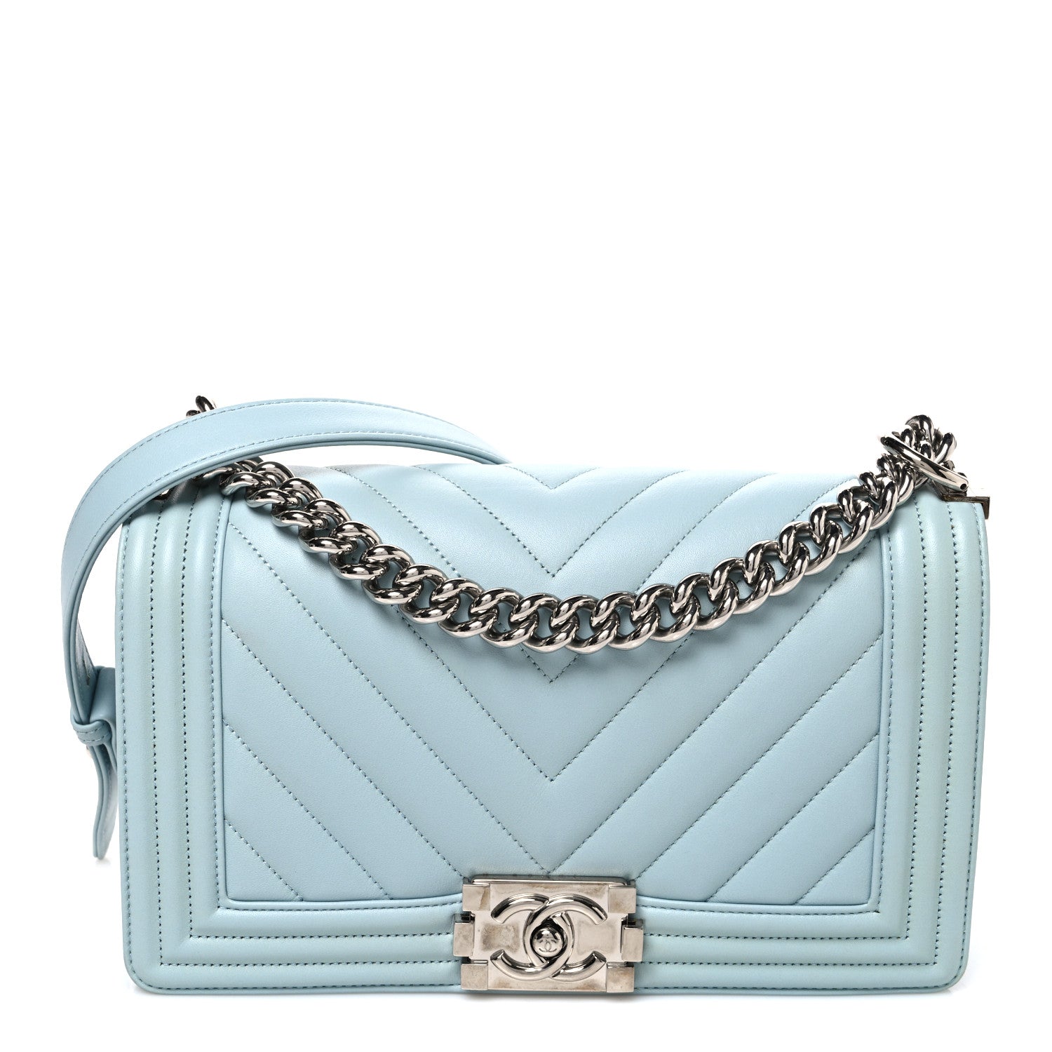 Chanel Lambskin Chevron Quilted Medium Boy Flap Light Blue 1 of 11