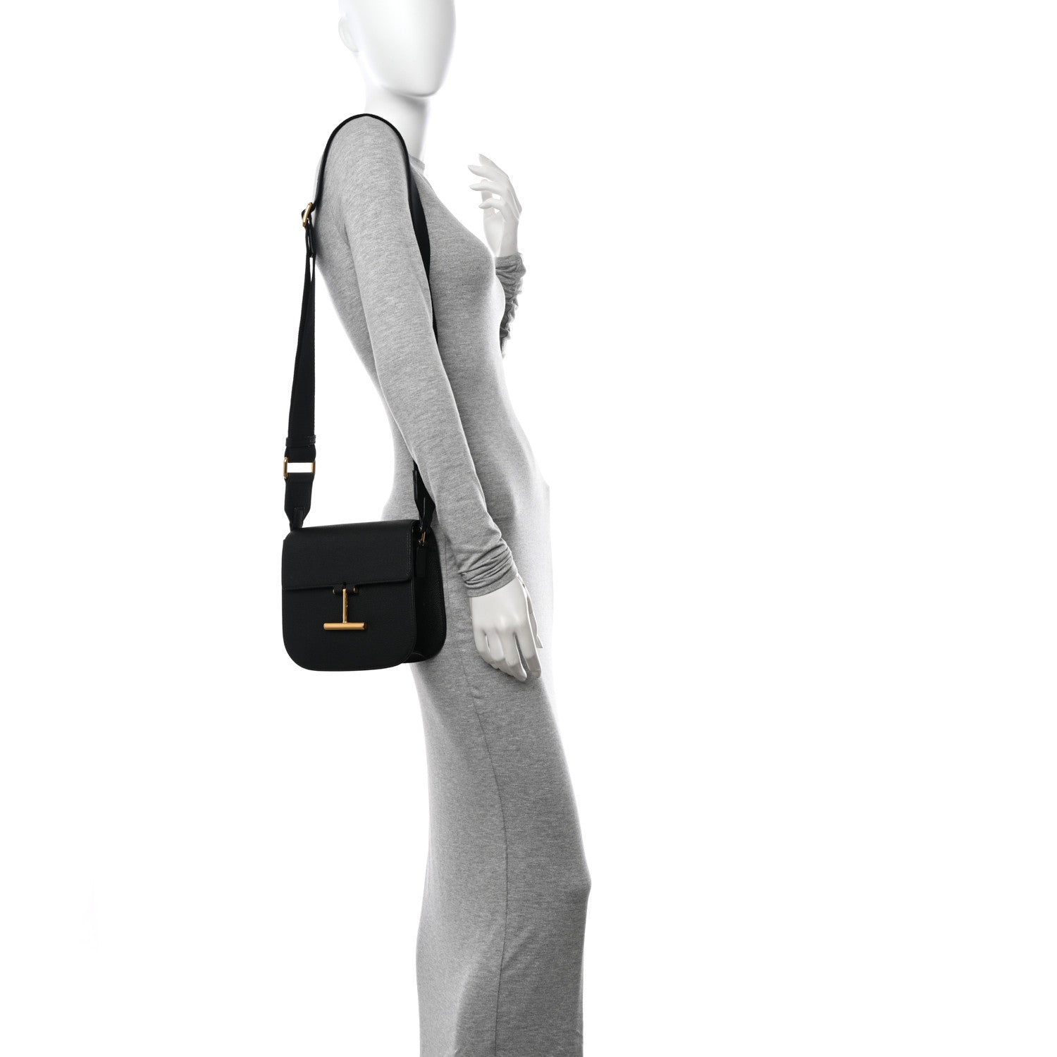 Tom Ford Grained Calfskin Mini T Clasp Tara Crossbody Bag Black 2 of 14