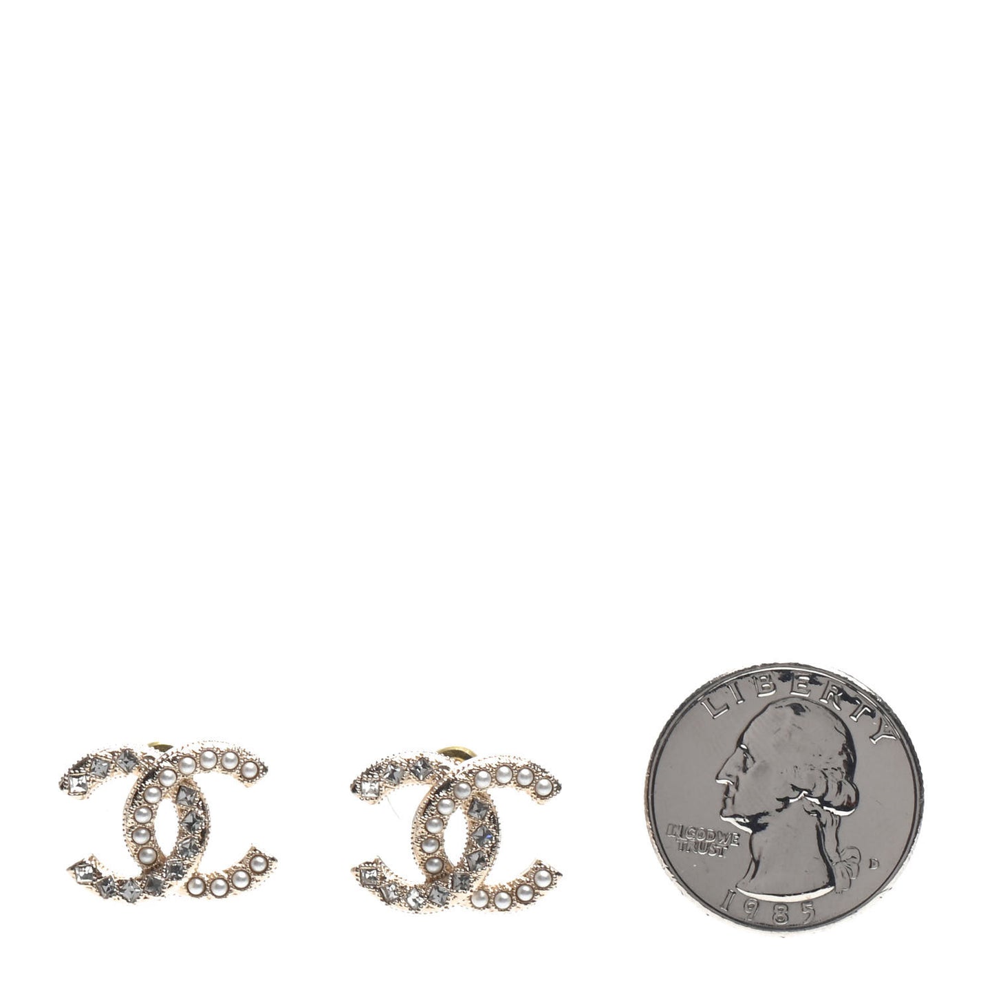 Pearl Crystal CC Earrings Gold