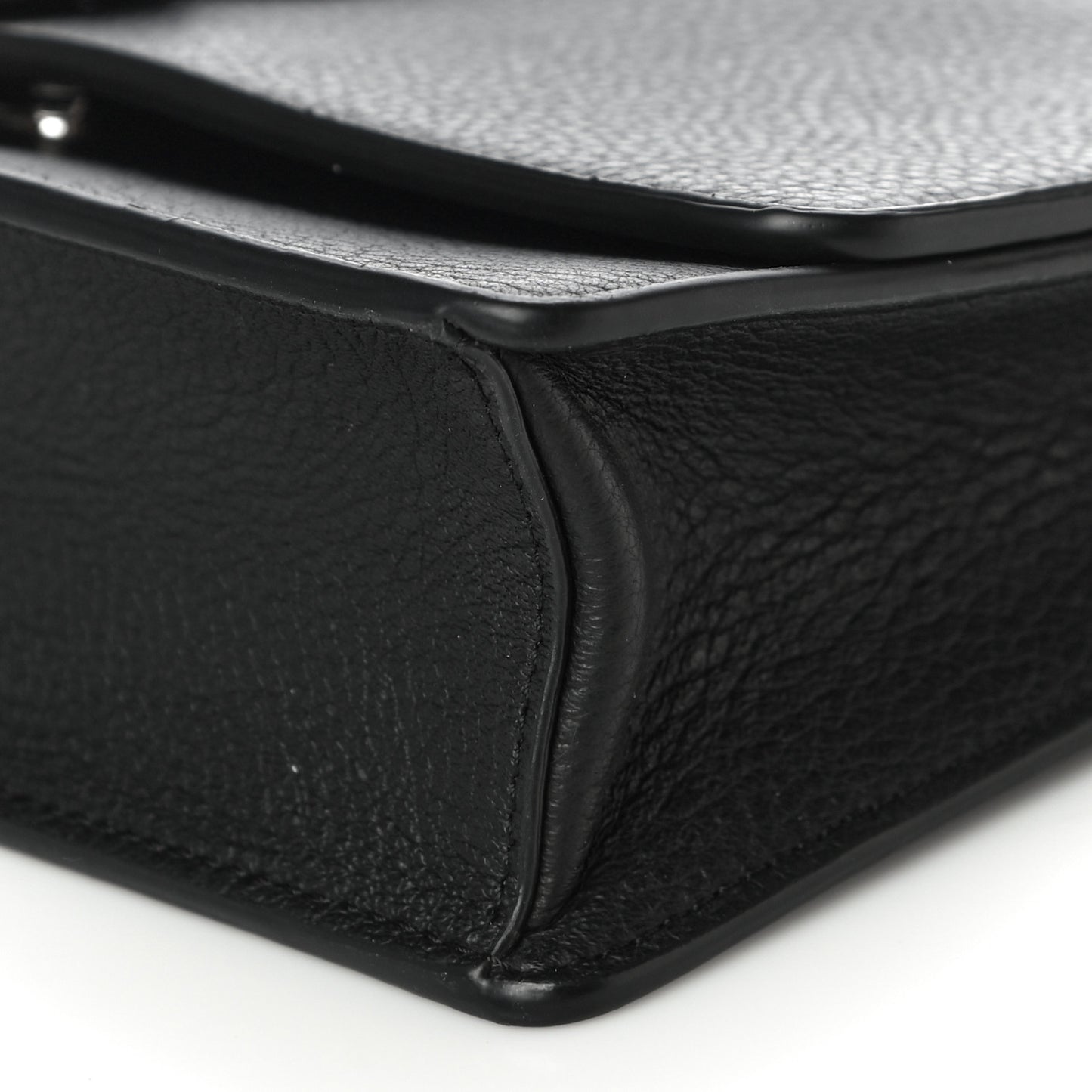 Grained Calfskin Alphabet Clutch Shoulder Bag Black
