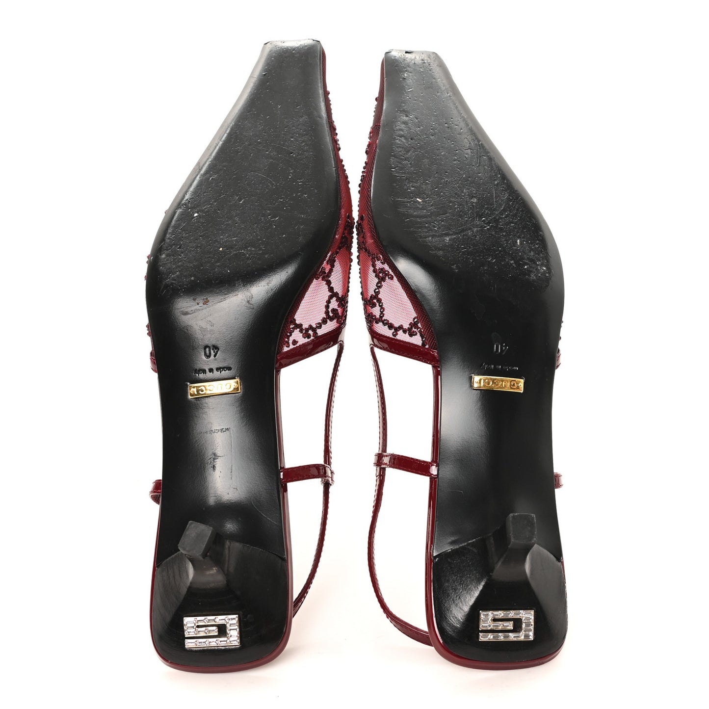 Tela Retino Kid Scamosciato Crystal GG Monogram Square G 35mm Slingback Pumps 40 Rosso Ancora