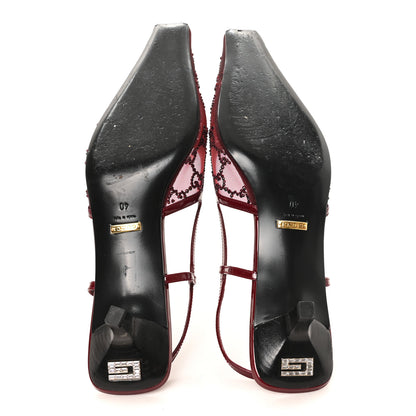 Gucci Tela Retino Kid Scamosciato Crystal GG Monogram Square G 35mm Slingback Pumps 40 Rosso Ancora 6 of 8