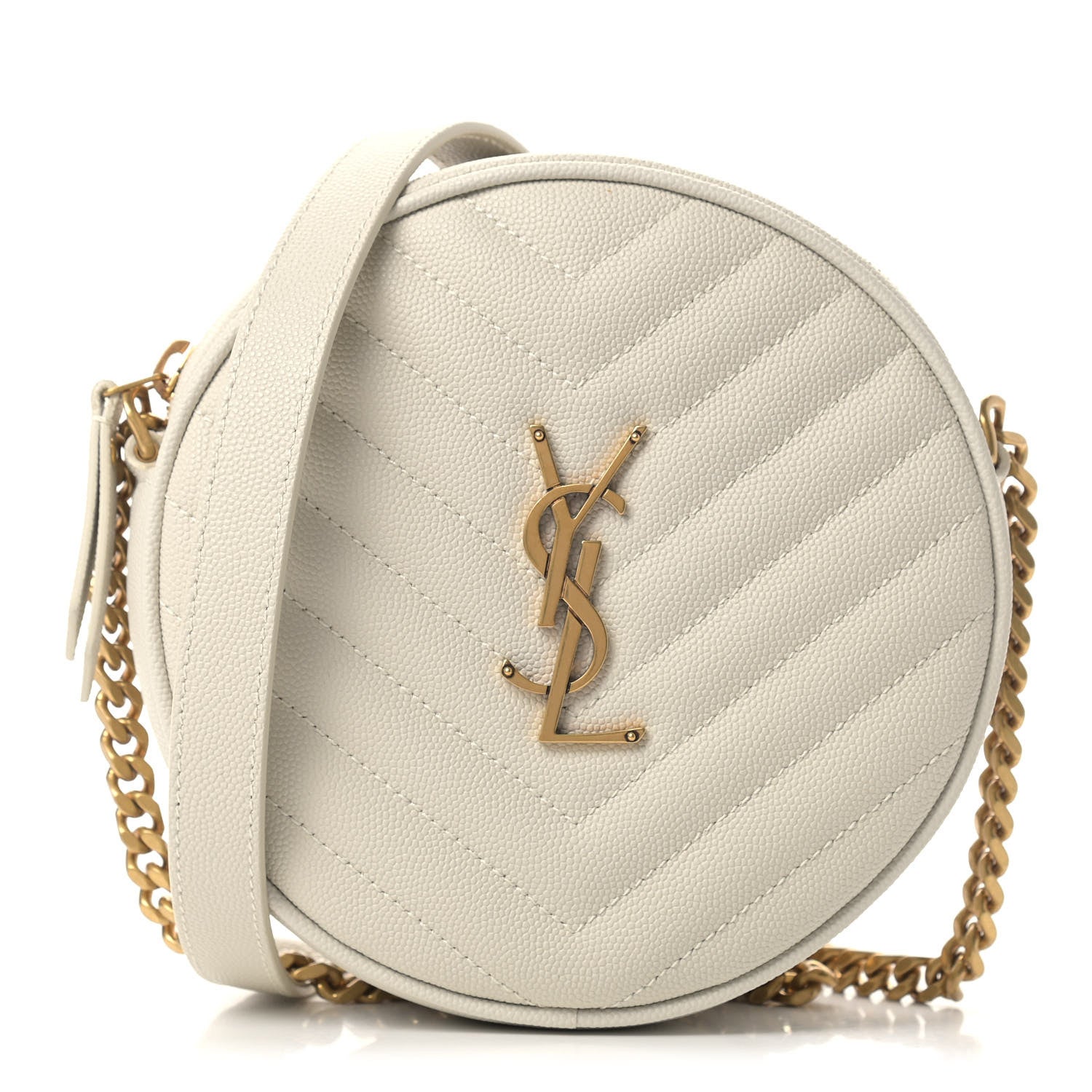 Saint Laurent Grain De Poudre Matelasse Chevron Quilted Round Vinyle Camera Bag Crema Soft 1 of 9
