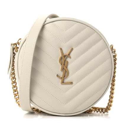 Saint Laurent Grain De Poudre Matelasse Chevron Quilted Round Vinyle Camera Bag Crema Soft 1 of 9