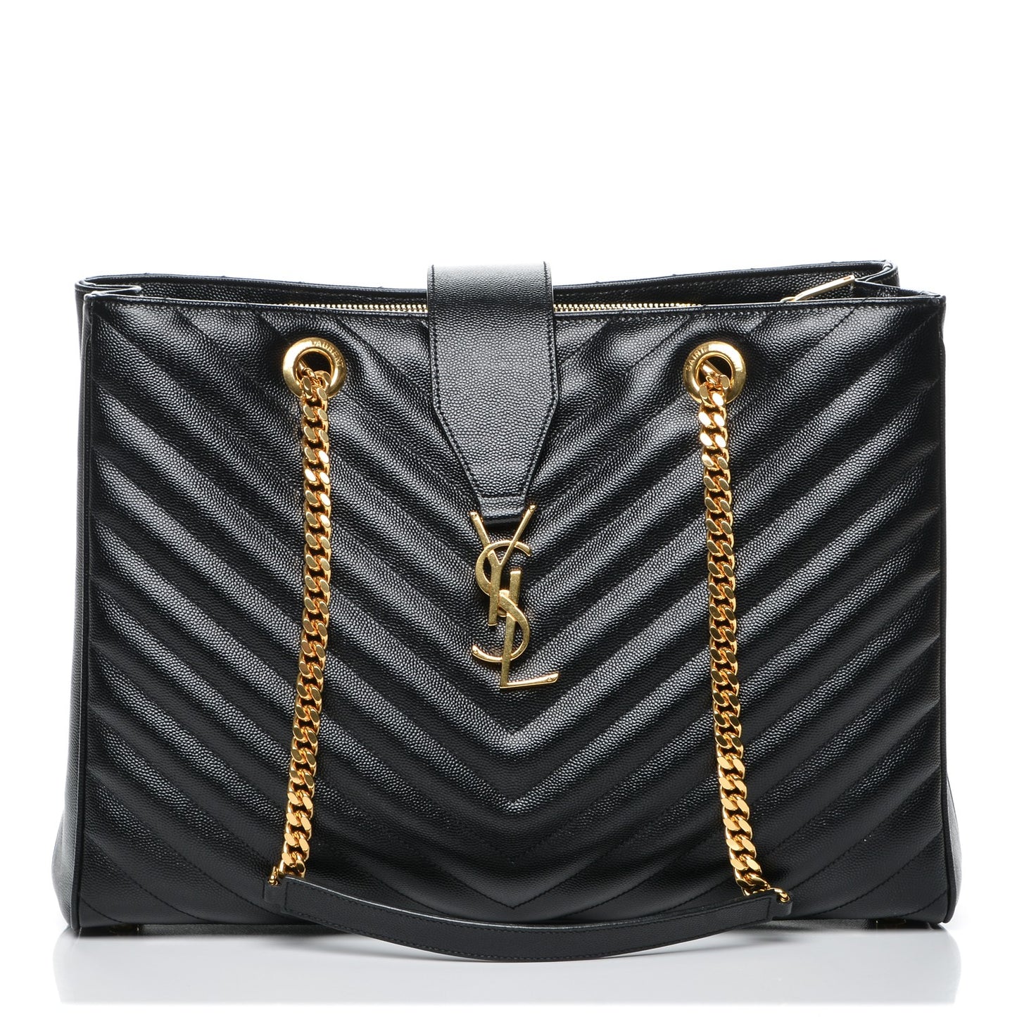 Grain De Poudre Matelasse Chevron Monogram Shopping Bag Black