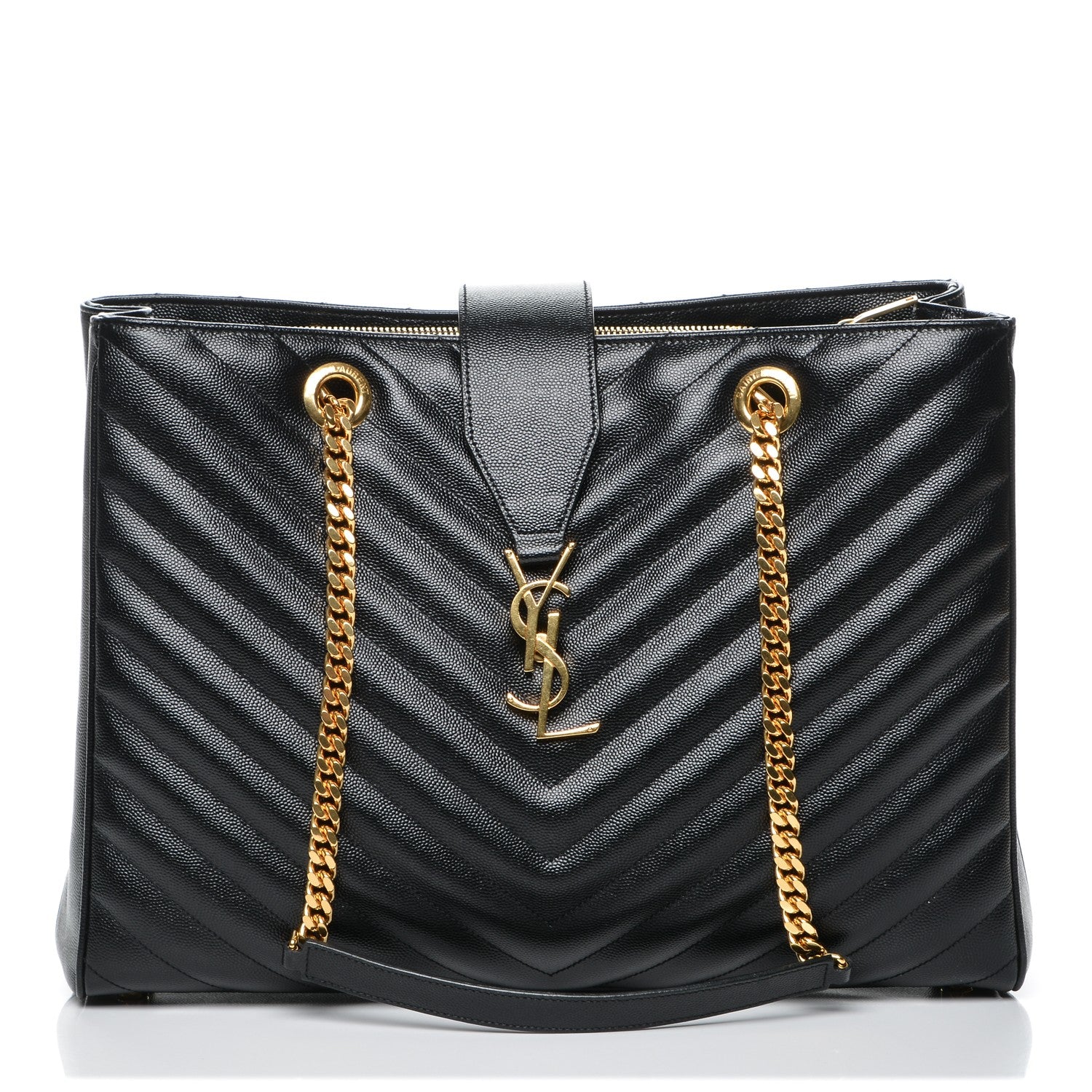 Saint Laurent Grain De Poudre Matelasse Chevron Monogram Shopping Bag Black 1 of 7