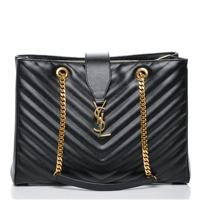 Saint Laurent Grain De Poudre Matelasse Chevron Monogram Shopping Bag Black 1 of 7