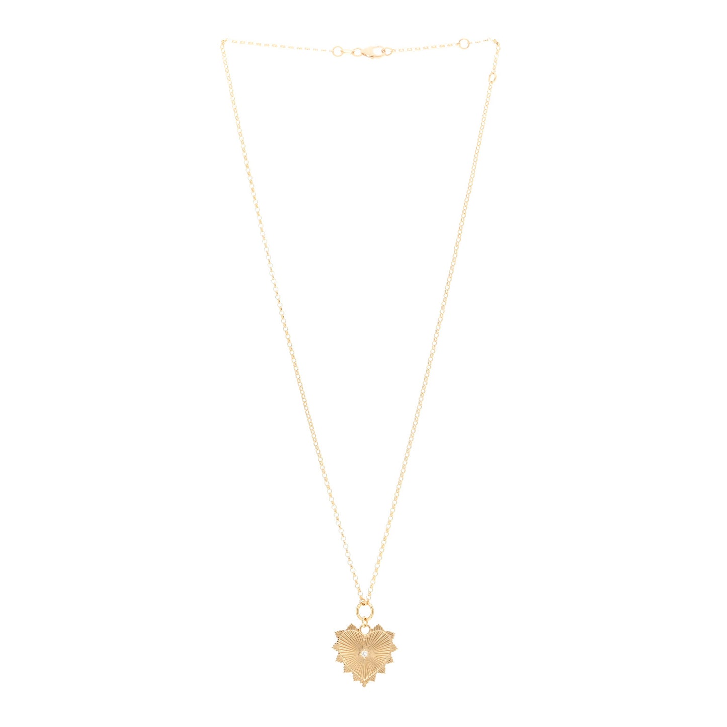 18K Yellow Gold Diamond Medium Radiating Heart Medallion Belcher Chain Necklace