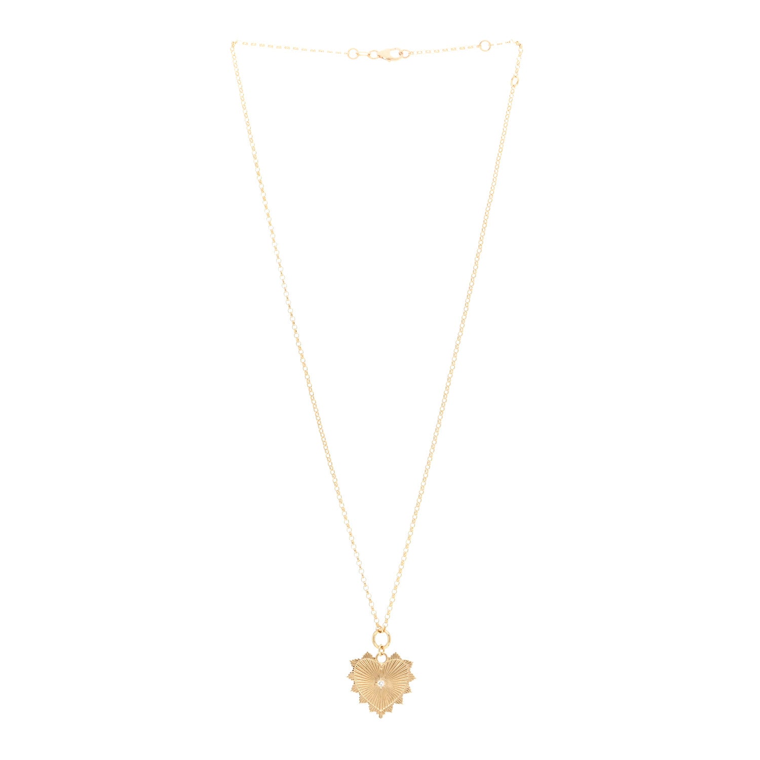 Foundrae 18K Yellow Gold Diamond Medium Radiating Heart Medallion Belcher Chain Necklace 2 of 4