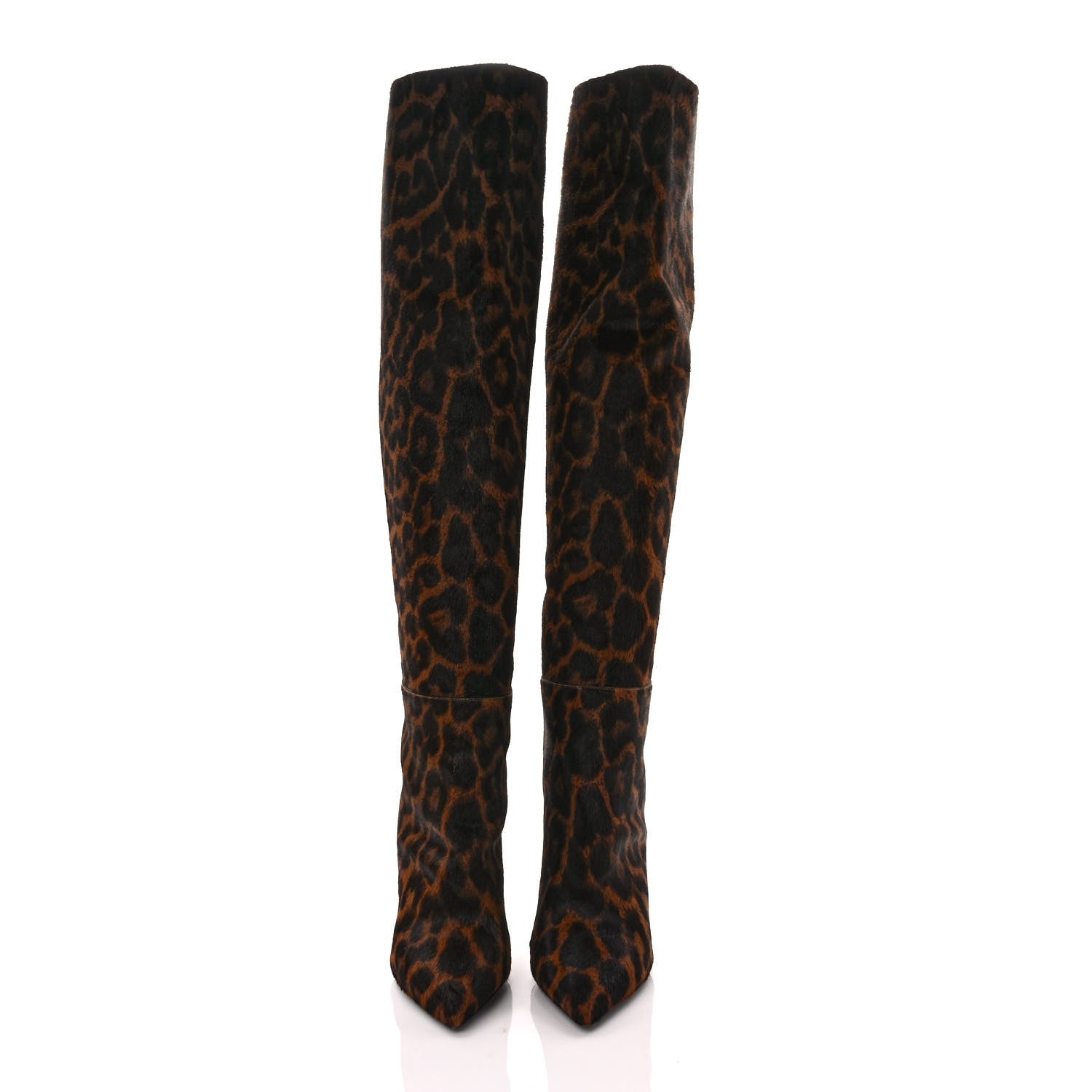 Saint Laurent Calf Hair Leopard Niki 105 Thigh High Boots 37.5 Black 2 of 7