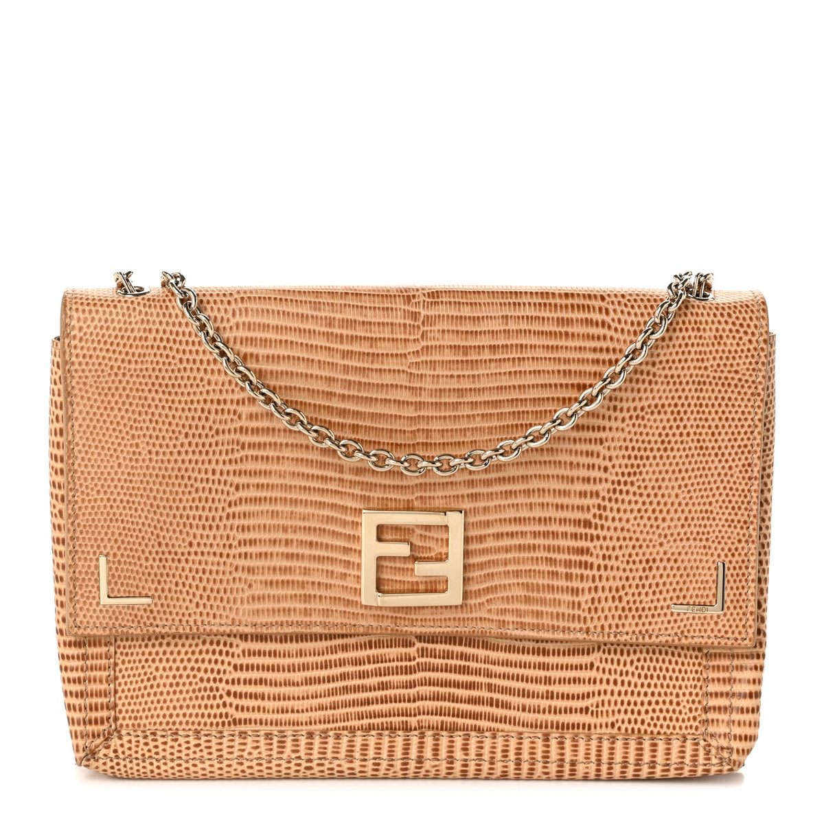 Calfskin Lizard Embossed Wallet on Chain Beige