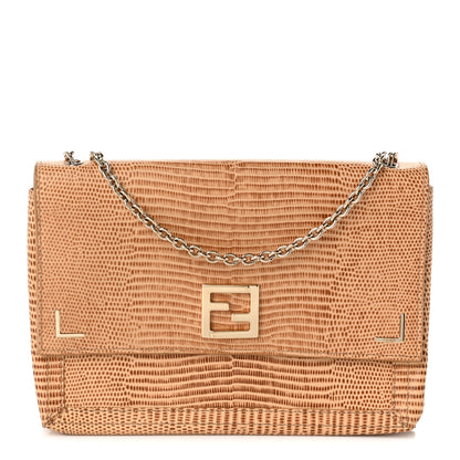 Fendi Calfskin Lizard Embossed Wallet on Chain Beige 1 of 11