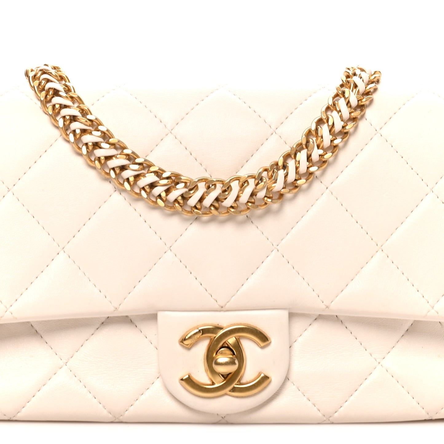 Lambskin Quilted Small CC Crystal Logo Chain Flap White