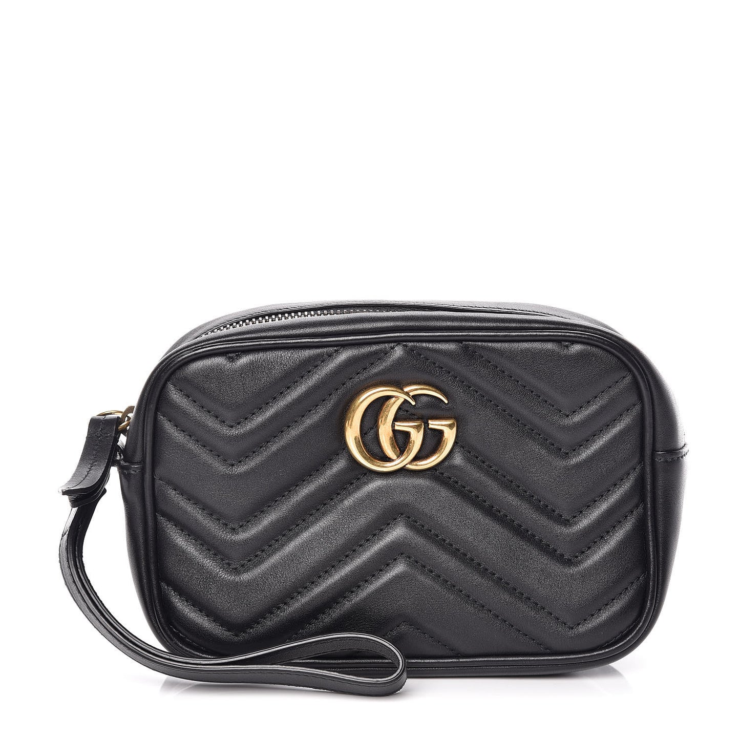 Calfskin Matelasse Mini GG Marmont Wrist Wallet Black