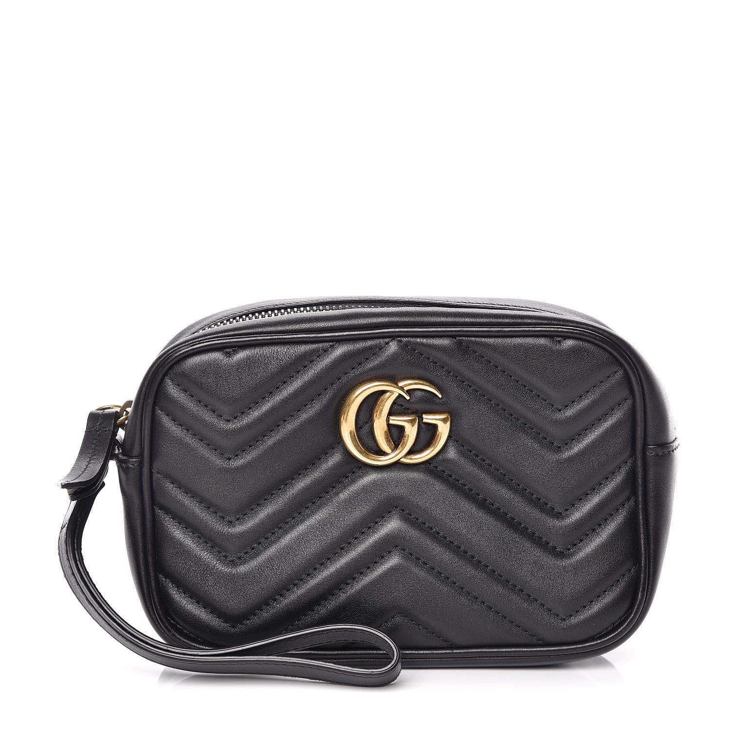 Gucci Calfskin Matelasse Mini GG Marmont Wrist Wallet Black 1 of 9