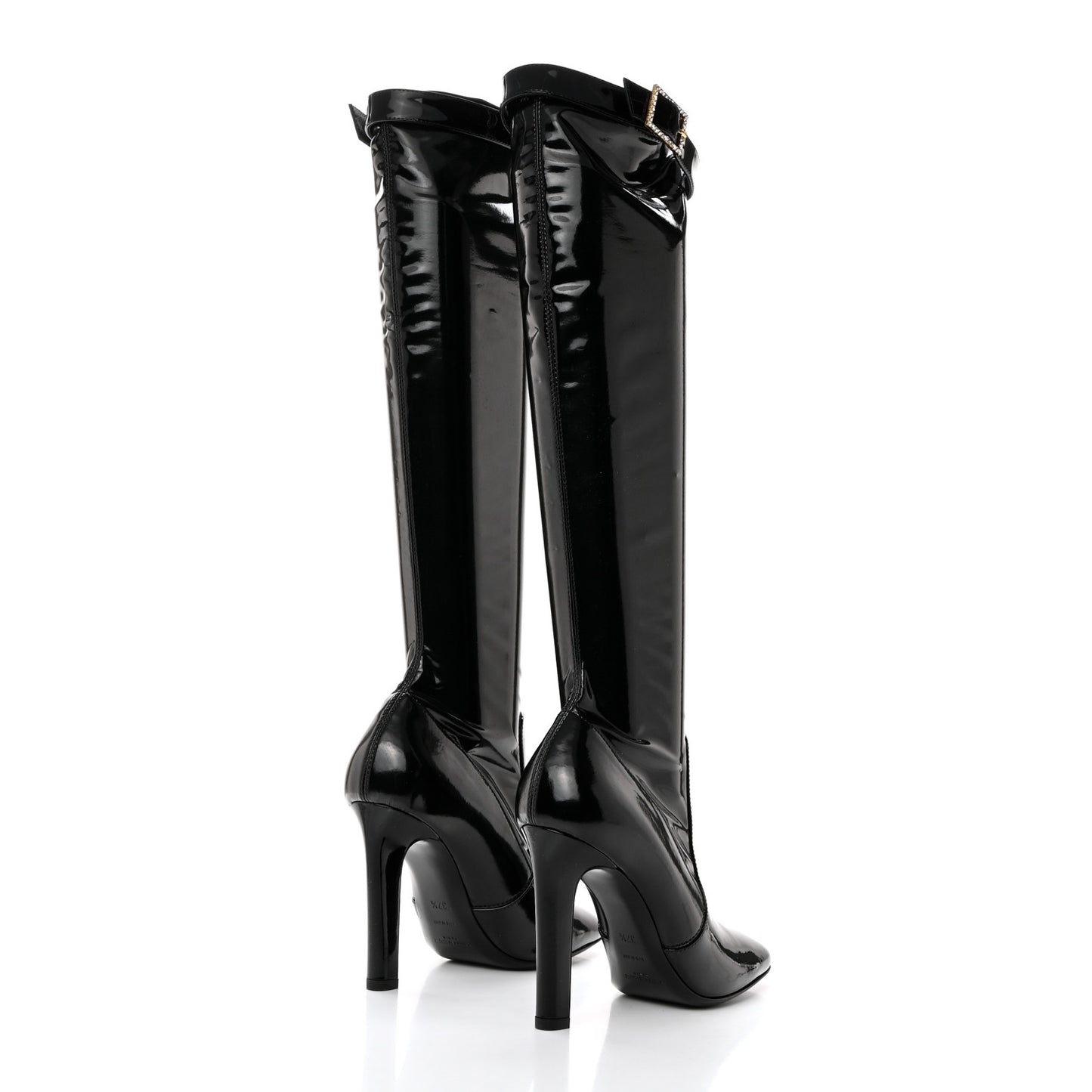 Patent Stretch Crystal Buckle Lala 105 Tall Boots 37.5 Black