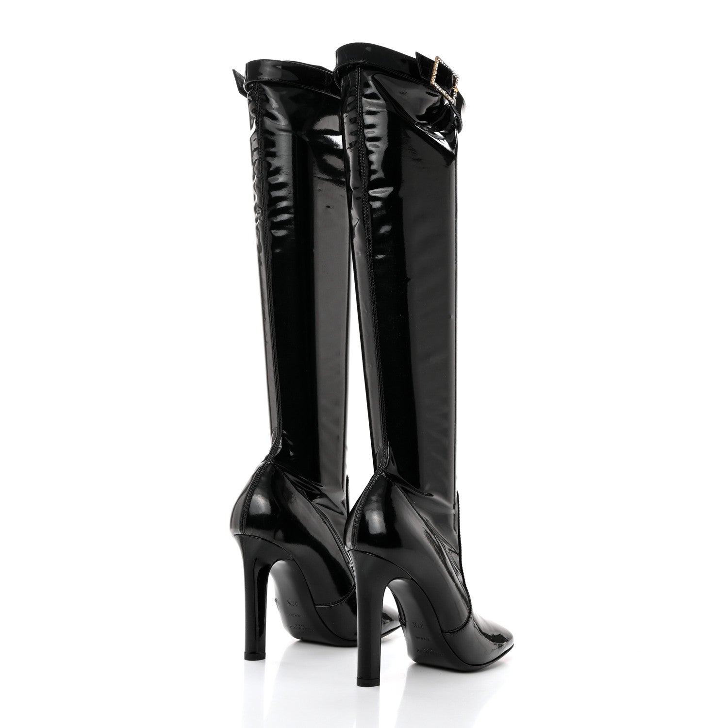 Saint Laurent Patent Stretch Crystal Buckle Lala 105 Tall Boots 37.5 Black 4 of 7